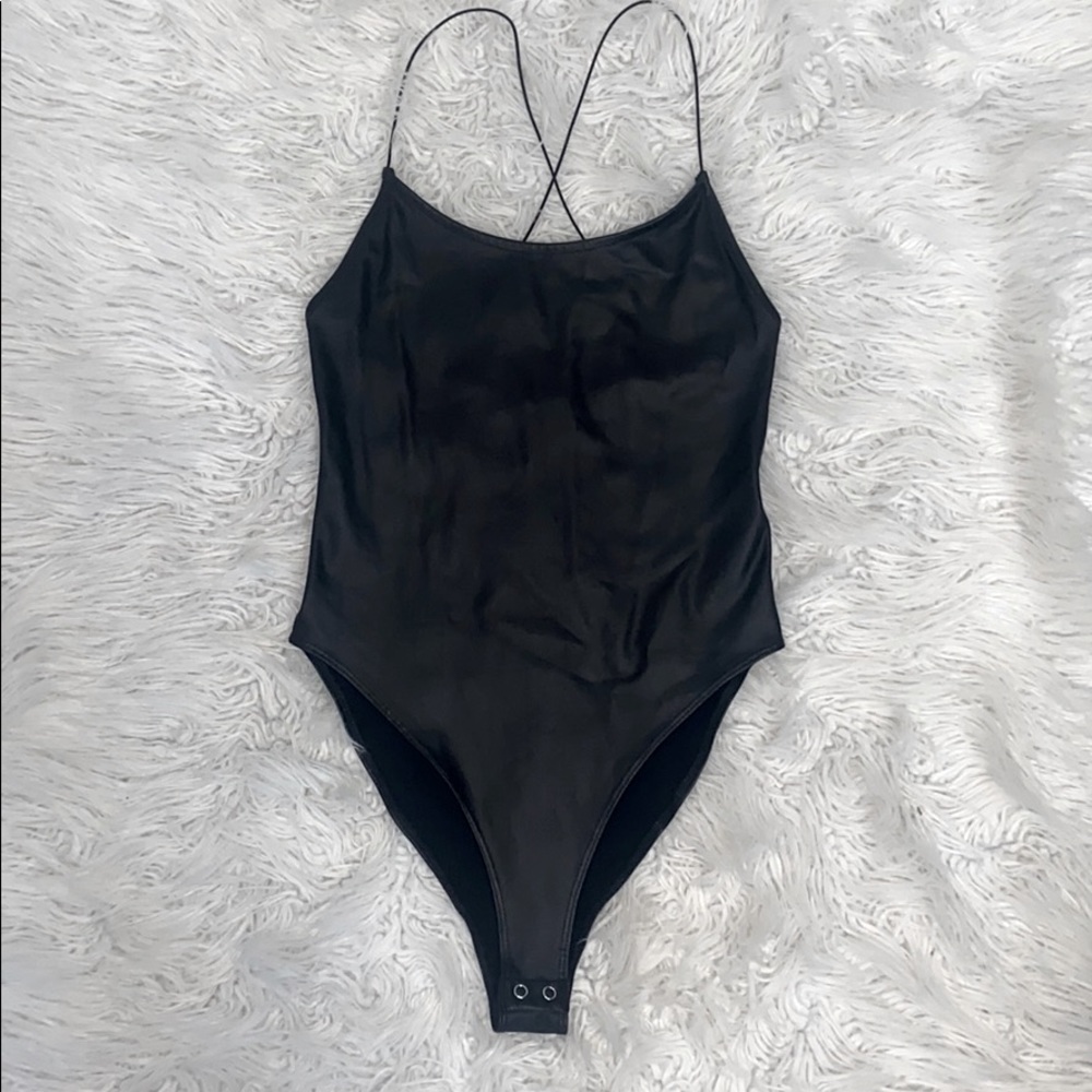 Black leather bodysuit